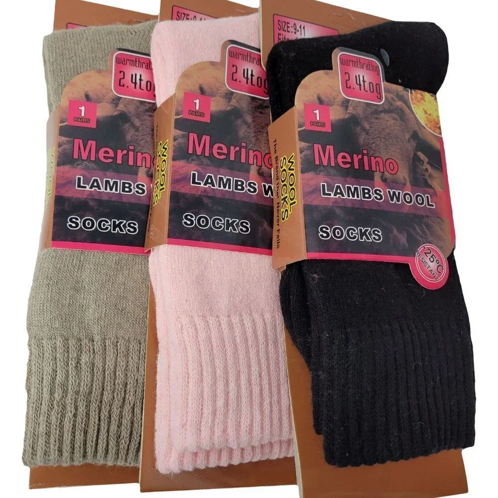 Women Merino Lamb Wool Crew Socks, Warm Winter Boots Sux , 3 Pairs, 9-11, NEW